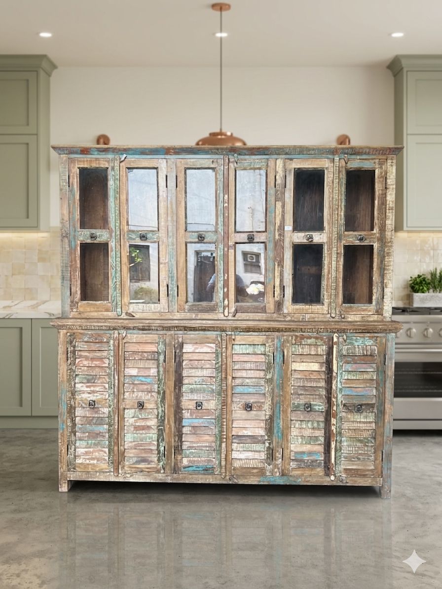 Vintage Reclaimed Solid Wood Crockery Unit - Image 2