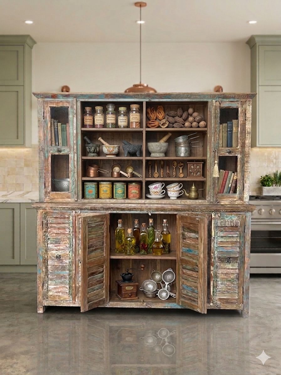 Vintage Reclaimed Solid Wood Crockery Unit - Image 3