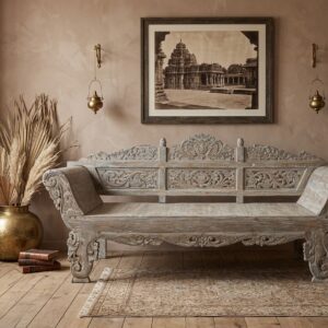 Hand-Carved Teak Wood Daybed – Distressed Antique Finish