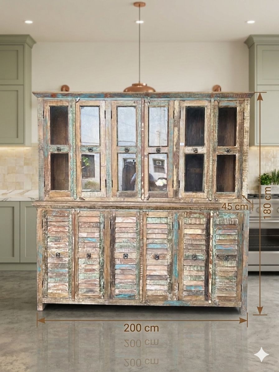 Vintage Reclaimed Solid Wood Crockery Unit - Image 5