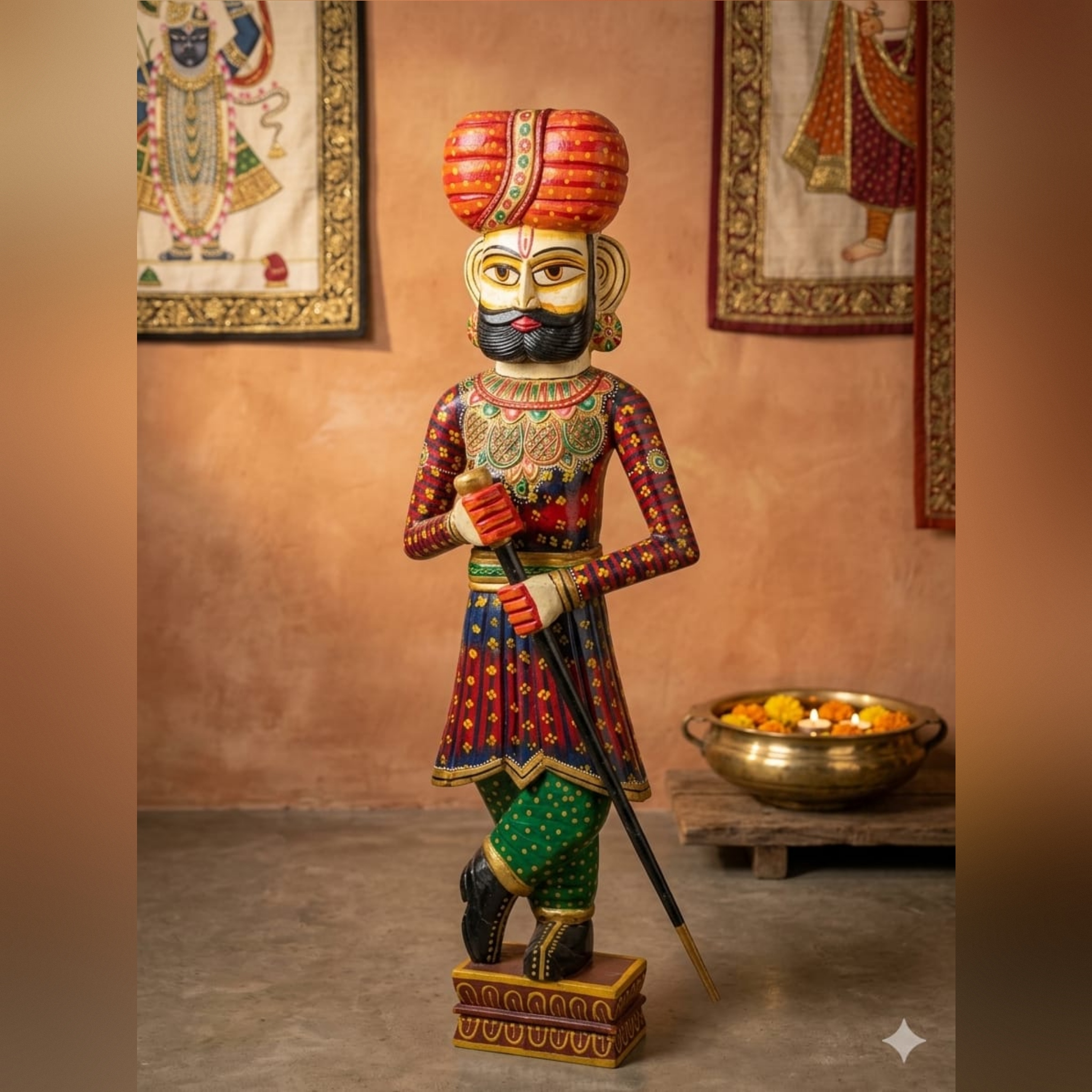 Hand-Painted Rajasthani Wooden Soldier(150cm) - Image 2