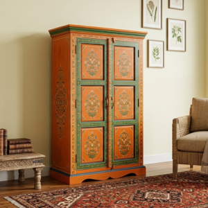 Artisanal Hand-Painted Floral Motif Wardrobe