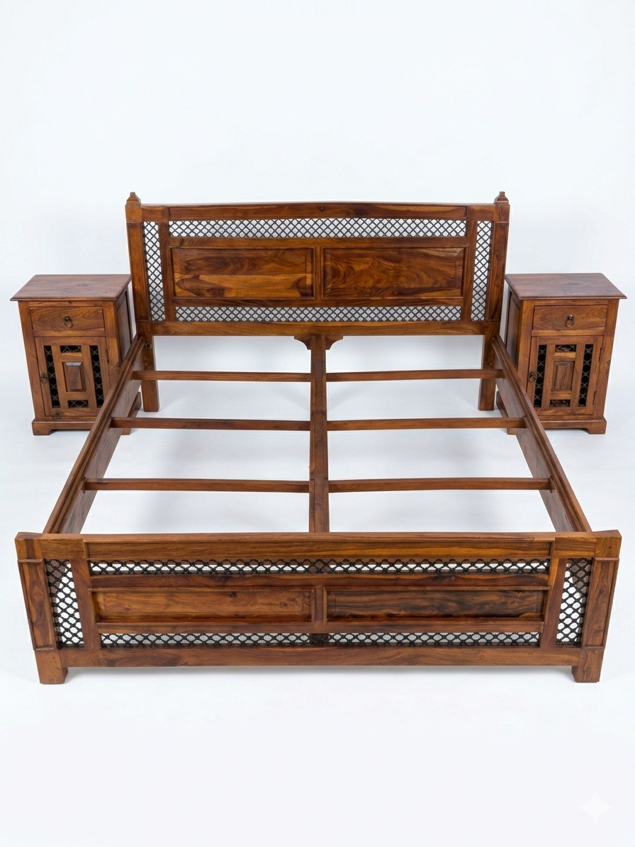 Exquisite Handcrafted Sheesham Wood Bedroom Suite - Image 4