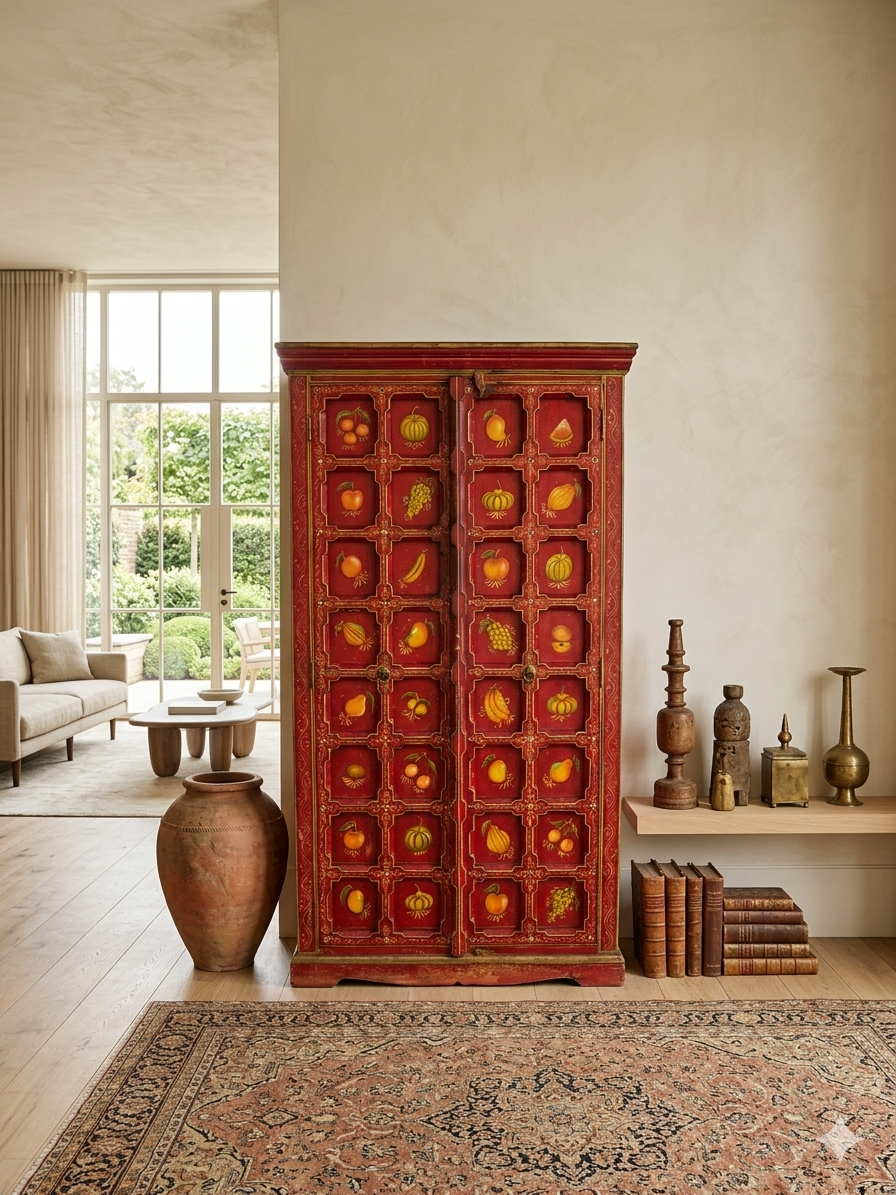 Hand-Painted Traditional Fruit Motif Wardrobe - Image 2