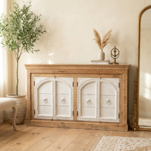 Artisanal Hand-Carved Wooden Sideboard