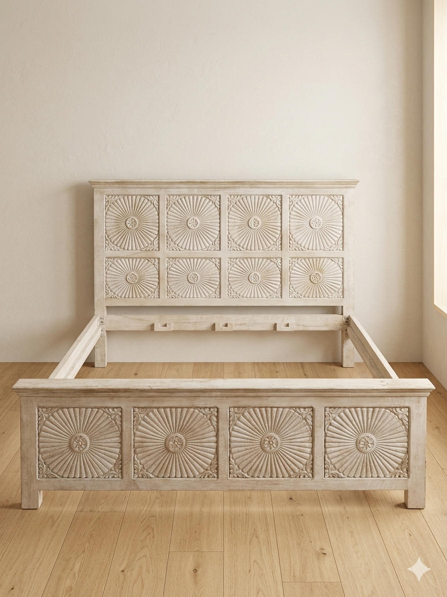 Handcrafted Mango Wood Carved Bed Frame  - Image 3