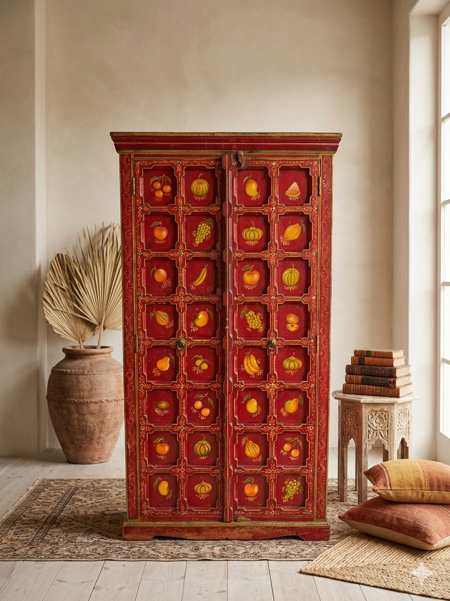 Hand-Painted Traditional Fruit Motif Wardrobe