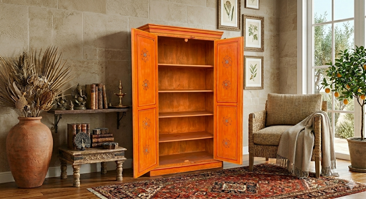 Artisanal Hand-Painted Floral Motif Wardrobe - Image 3