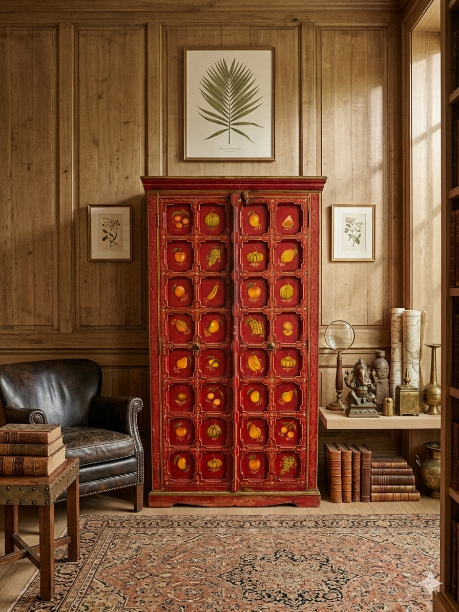 Hand-Painted Traditional Fruit Motif Wardrobe - Image 3