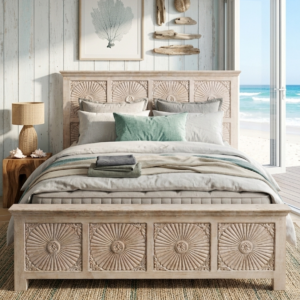 Handcrafted Mango Wood Carved Bed Frame