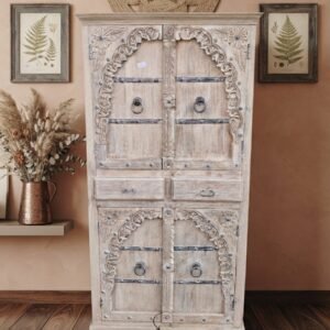 Handcrafted Carved Solid Wood Storage Cabinet