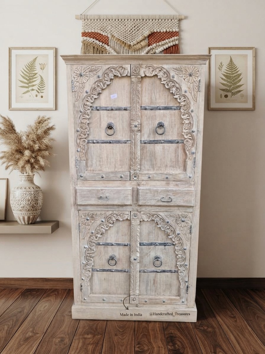 Handcrafted Carved Solid Wood Storage Cabinet - Image 3