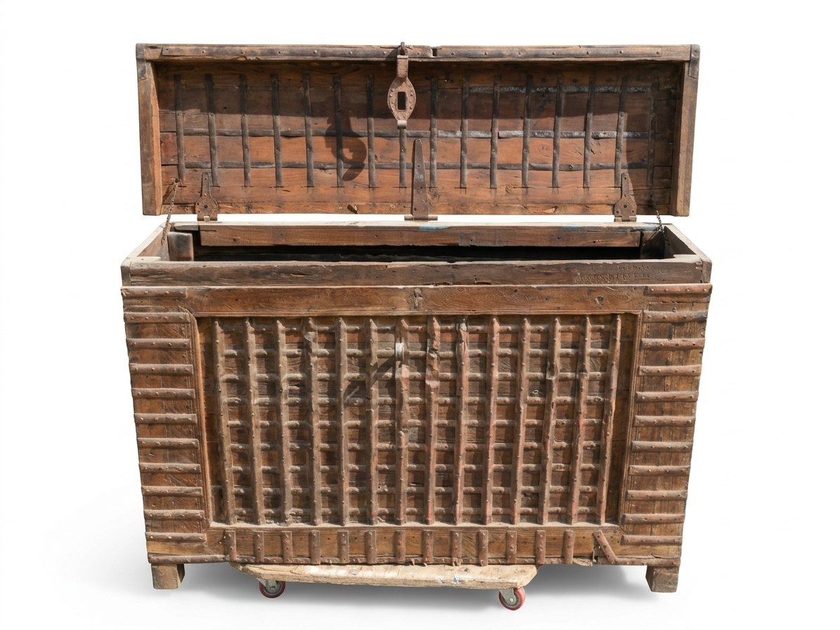 Antique Wooden Iron-Clad Storage Chest - Image 3