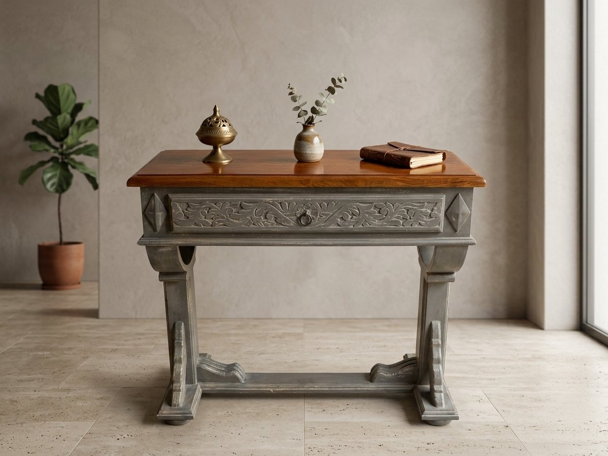 Handcrafted Carved Wooden Console Table - Image 2
