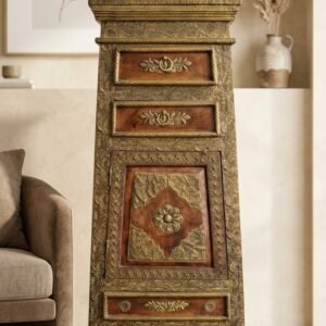 Brass Embossed Solid Wood Storage Cabinet / Tower Chest