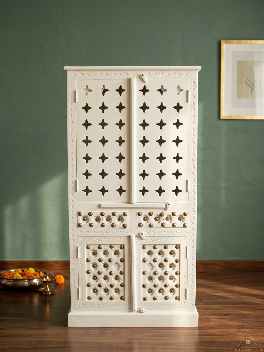 White Wooden Temple with Brass Accents - Image 2