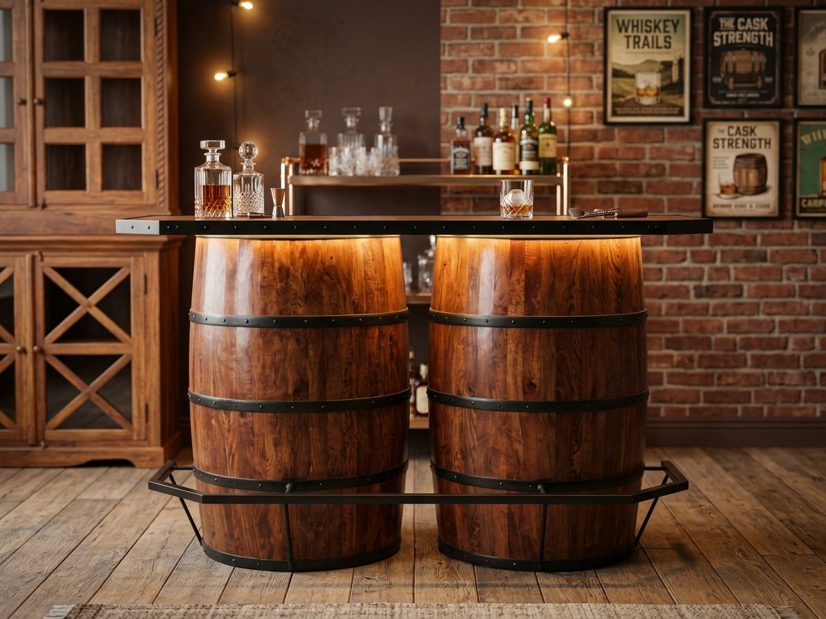 Solid Wood Wine Barrel Bar Counter