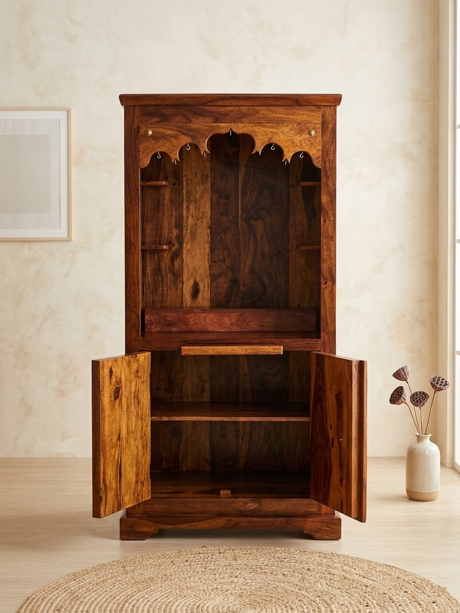 Handcrafted Solid Wood Open Temple - Image 3
