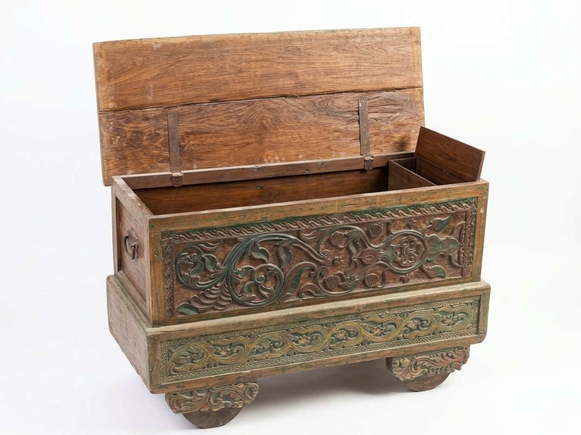 Antique Style Solid Wood Storage Trunk - Image 3