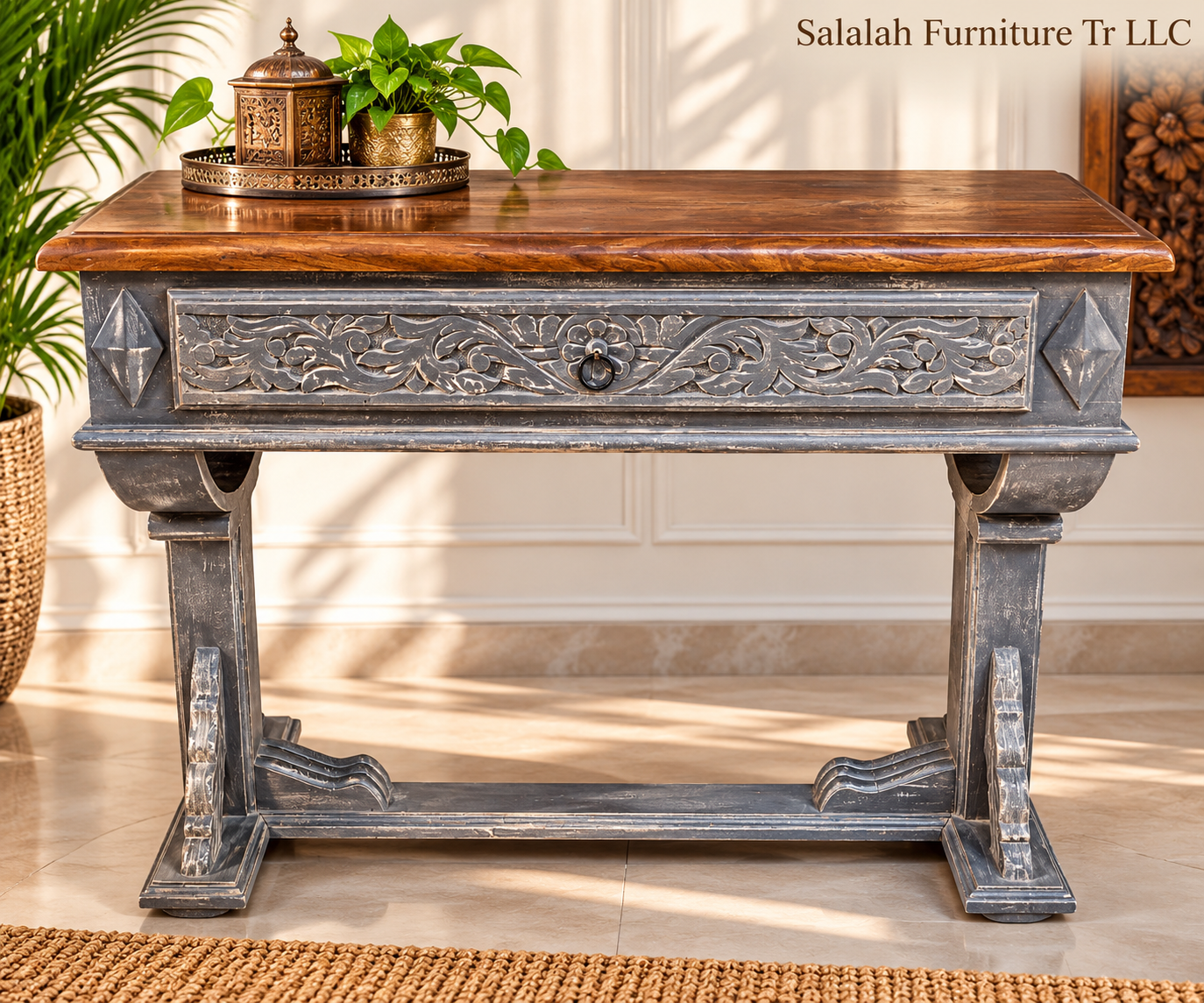 Handcrafted Carved Wooden Console Table