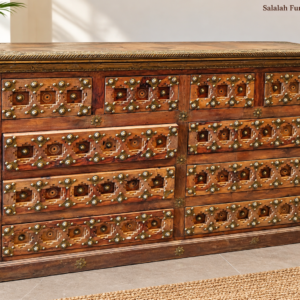 Brass-Fitted Solid Wood Chest of Drawer
