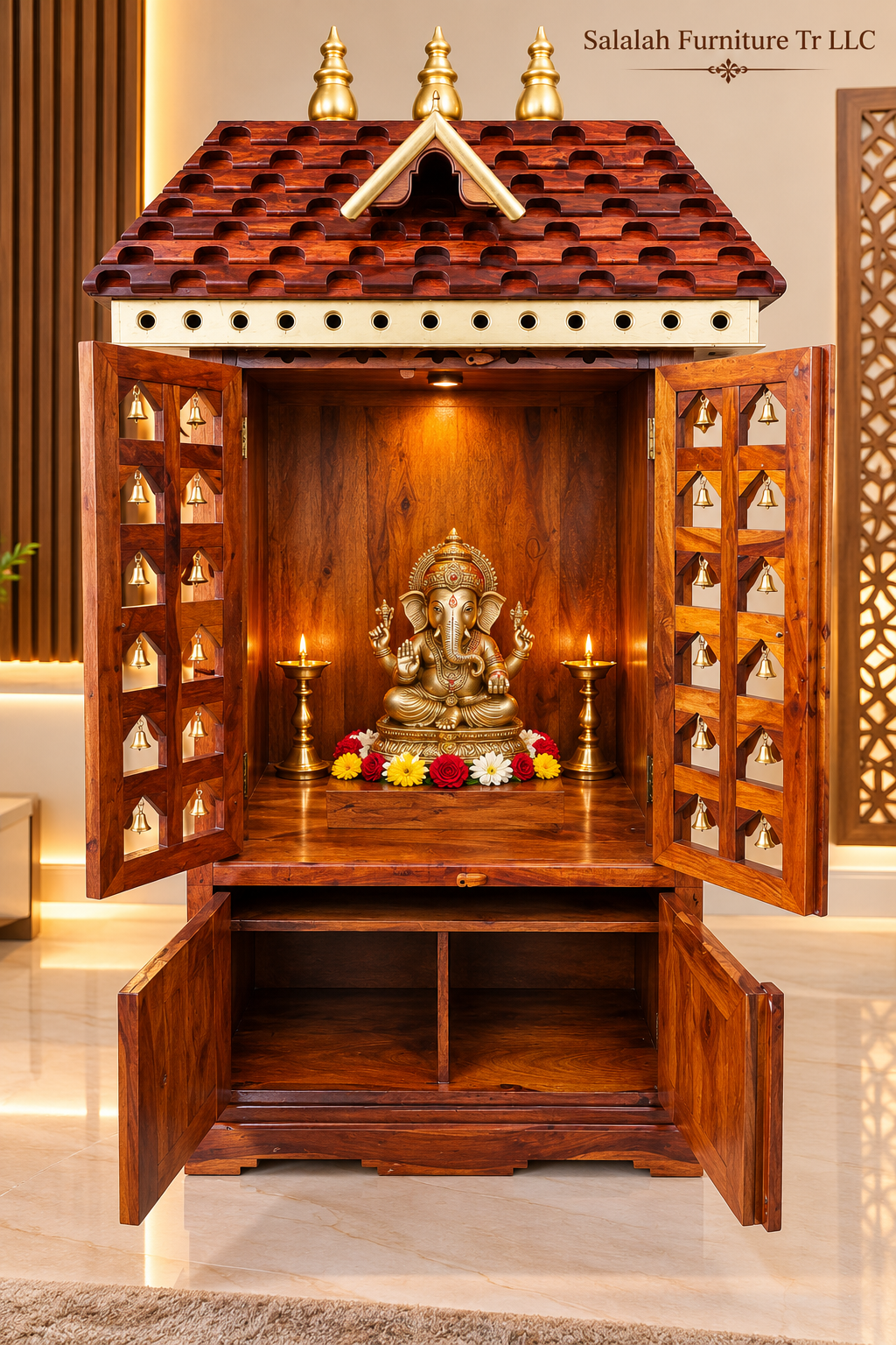 Handcrafted Wooden Home Temple - Image 3