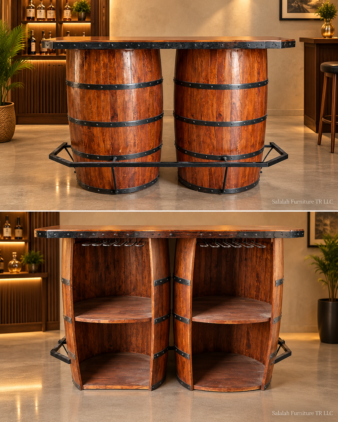 Solid Wood Wine Barrel Bar Counter - Image 2