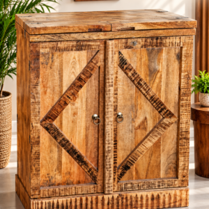 Solid Mango Wood Folding Bar Cabinet