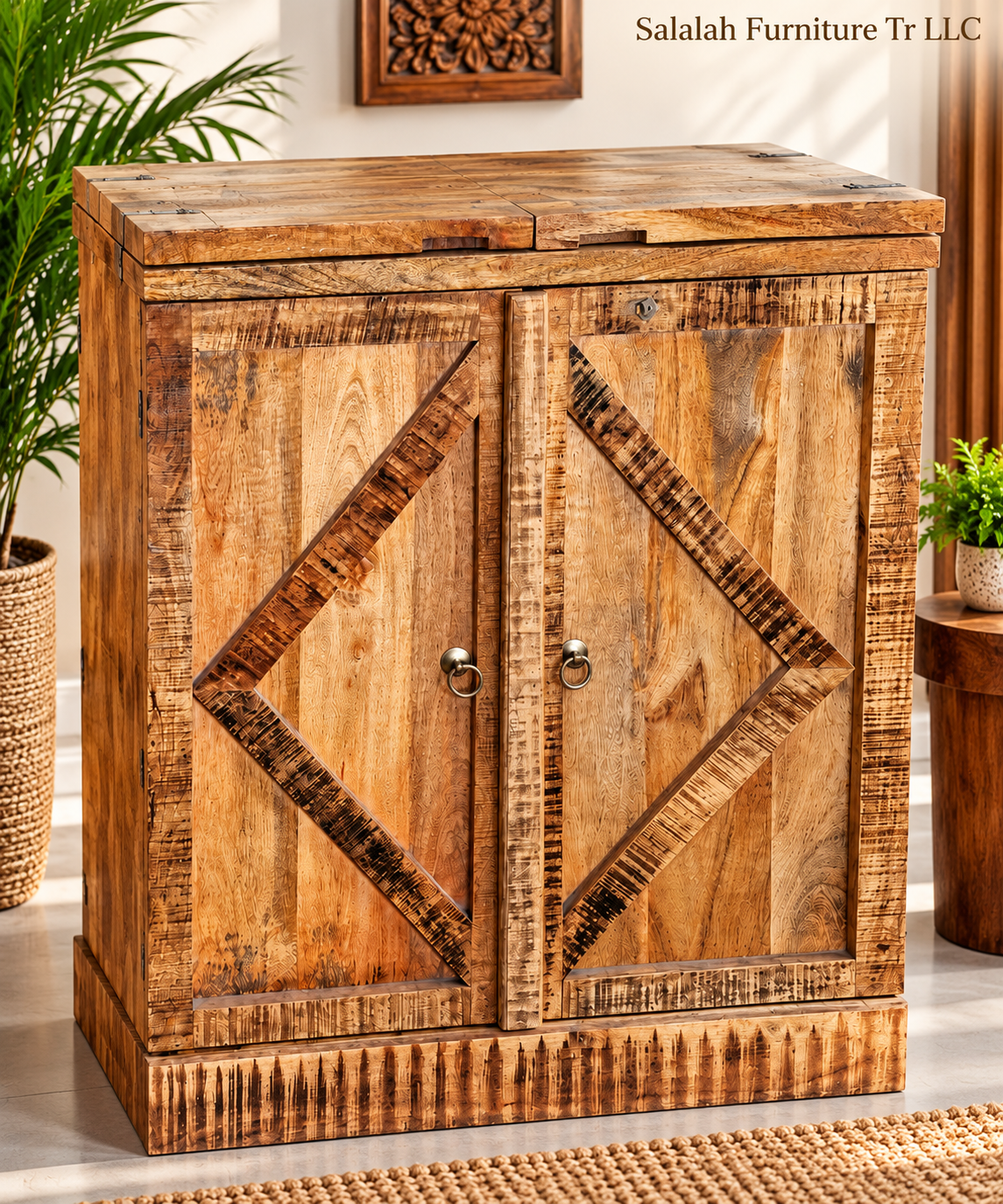 Solid Mango Wood Folding Bar Cabinet