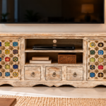 Handcrafted Solid Wood Tile-Inlay TV Unit
