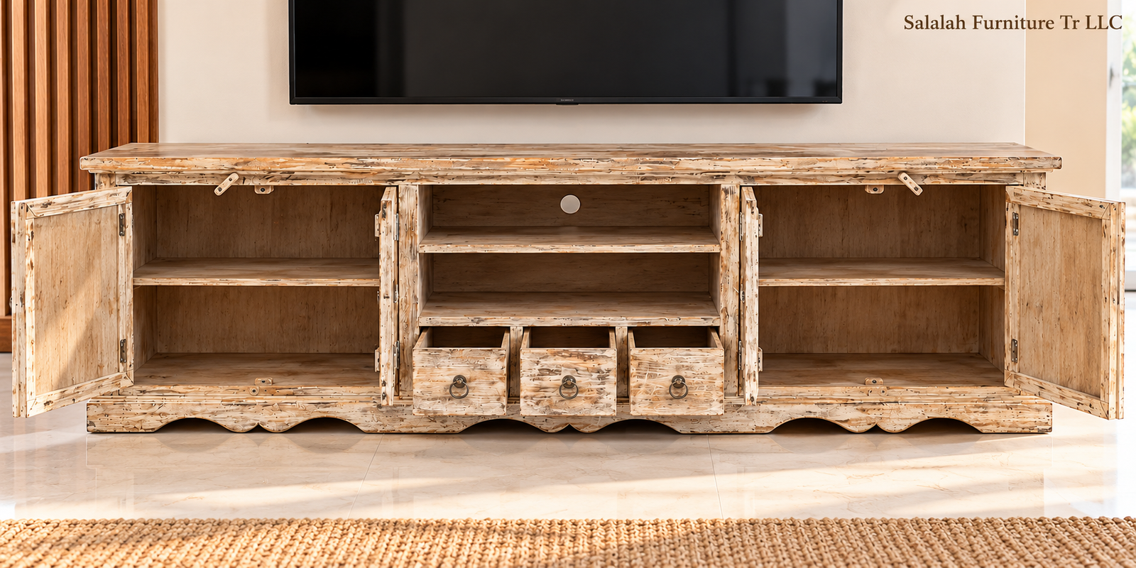 Handcrafted Solid Wood Tile-Inlay TV Unit - Image 3